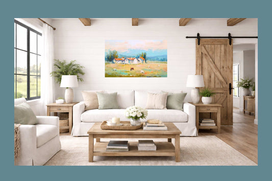 Tuscan Horse Farm at Dusk – Impressionist Landscape Print, Equestrian Wall Art, Giclée on Canvas, Wood, Metal & Fine Art Paper