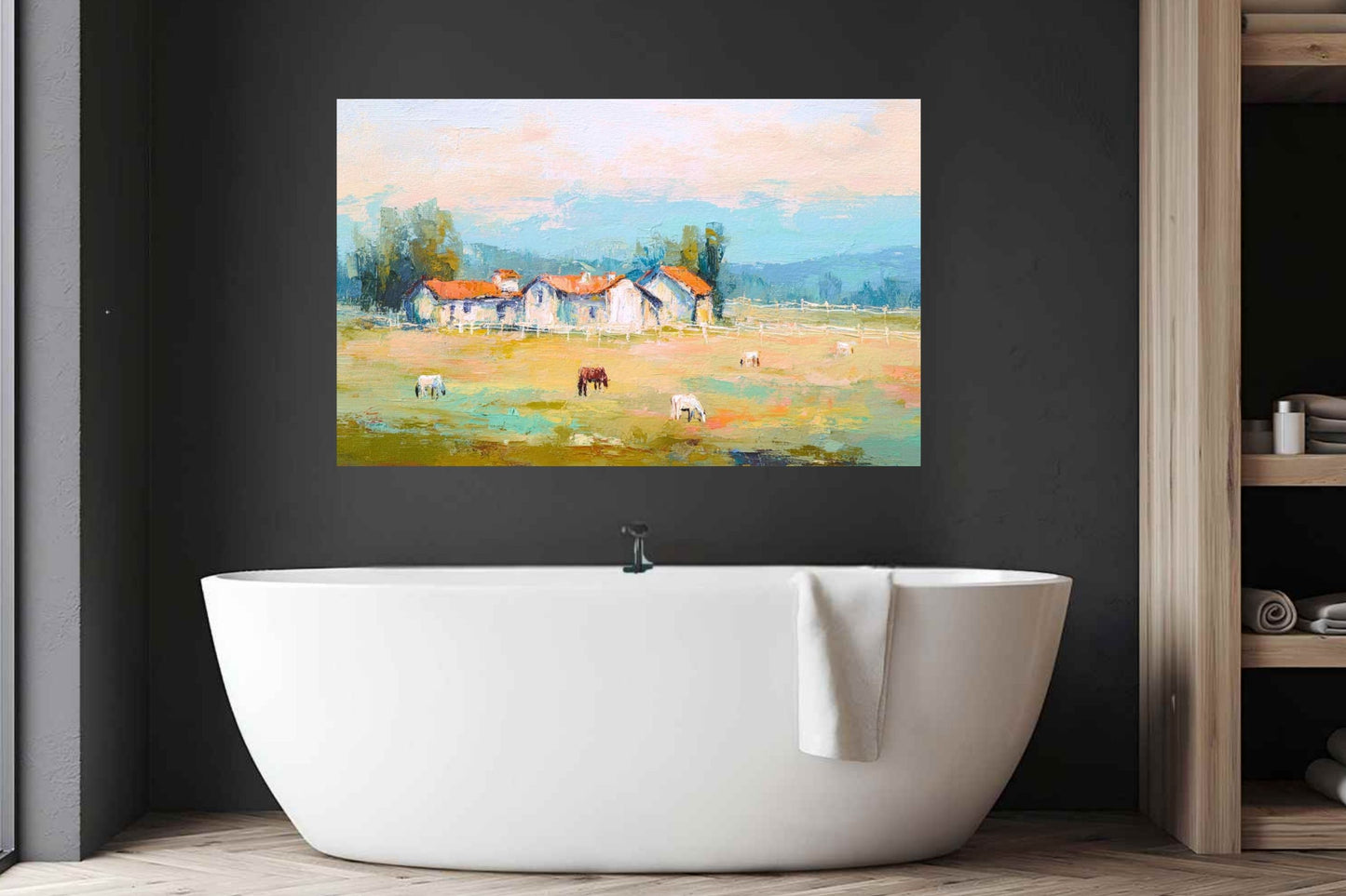Tuscan Horse Farm at Dusk| Equestrian Print |Impressionist Art| Landscape Print| Giclée on Canvas, Wood, Metal, Fine Art Paper