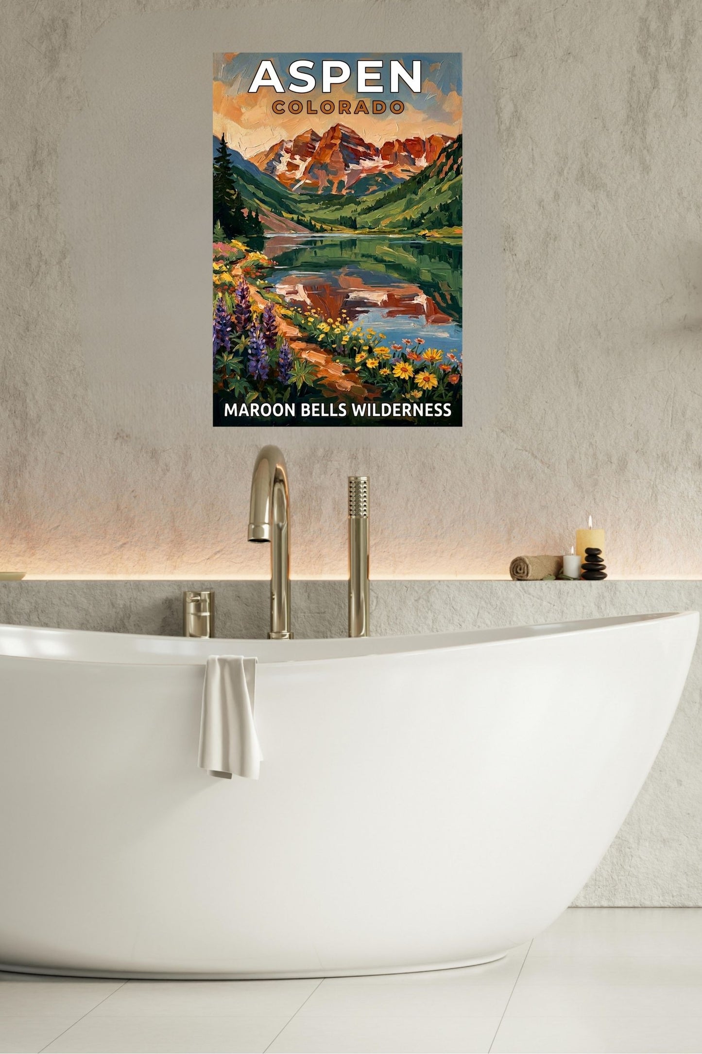 Aspen Colorado – Maroon Bells Wilderness | Mountain Lake Travel Poster | Impressionist Rocky Mountain Wall Print| Giclée Canvas, Metal, Wood & Paper Print