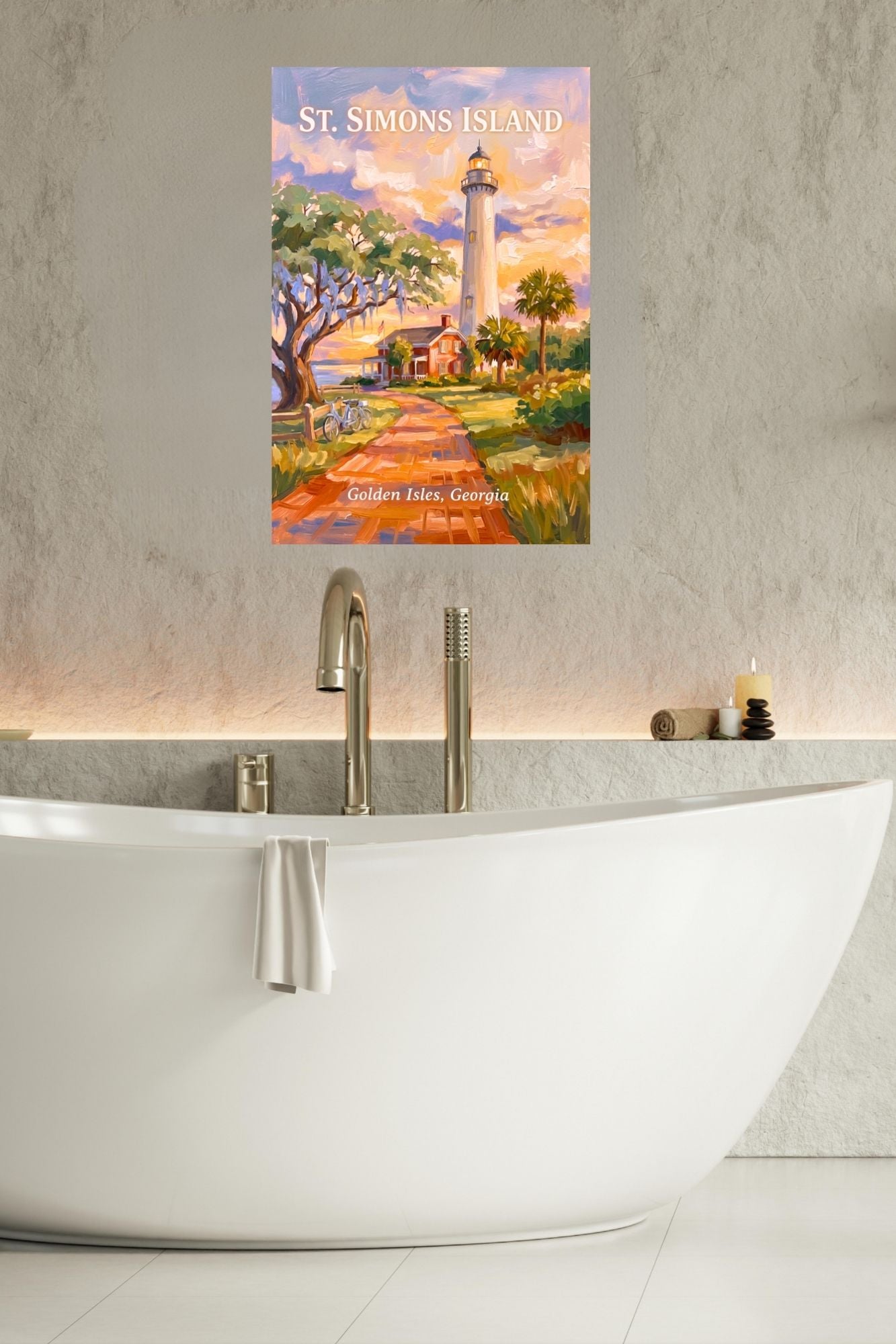 St. Simons Island Lighthouse Scene| Lighthouse Print| Travel Poster|  Giclee Paper- Wood- Metal- Canvas