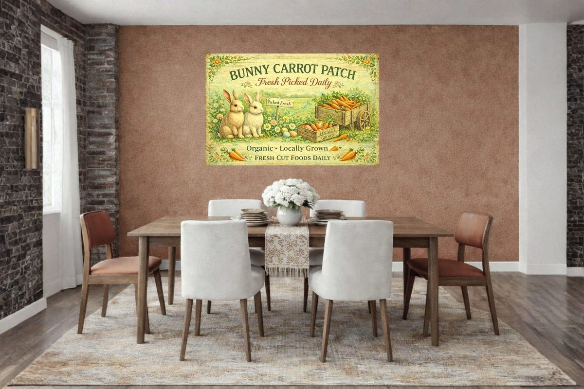 Bunny Carrot Patch Art| Giclee Paper,  Prints, Canvas, Wood, or Metal Art