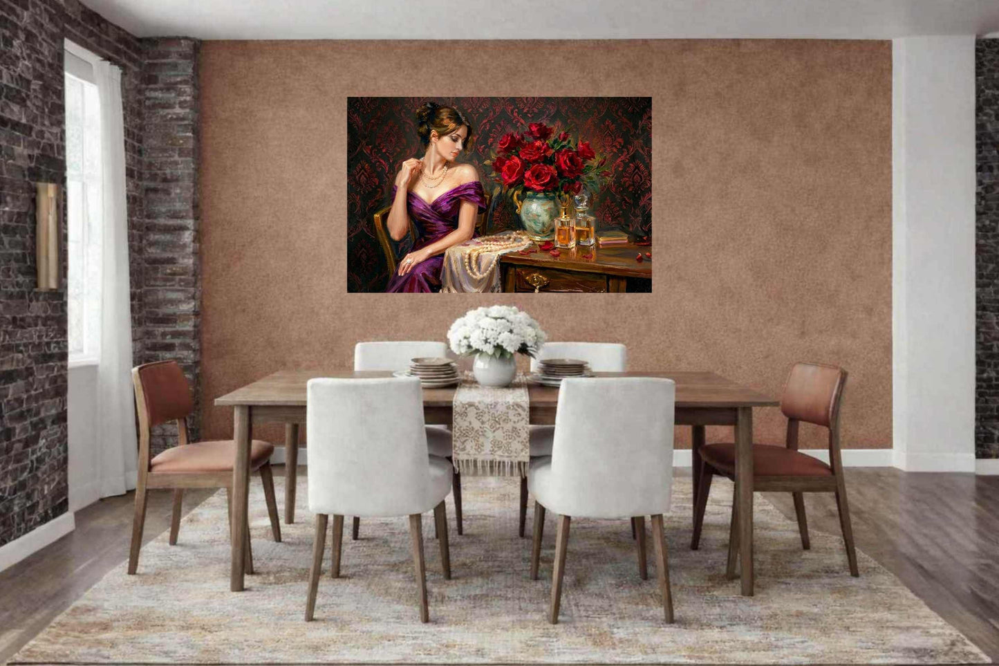 Lady of the Crimson Roses | Elegant Woman Portrait | Vintage Victorian Wall Art | Romantic Floral Giclée Print | Elegant Woman with Roses | Vintage Portrait Wall Art | Romantic Victorian Decor | Giclée Print on Paper, Canvas, Wood & Metal