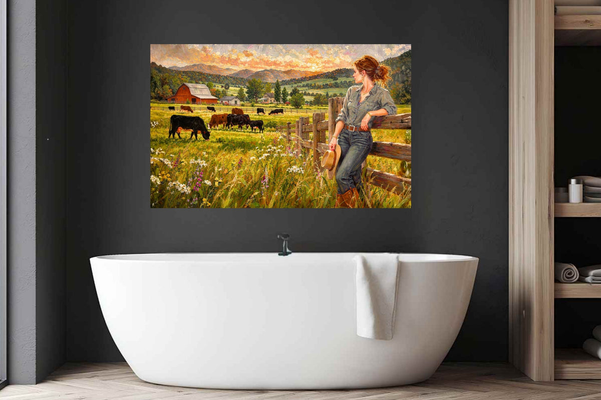 Where The Cattle Graze | Modern Farm Wife & Cattle Art | Giclee Paper • Canvas • Wood • Metal