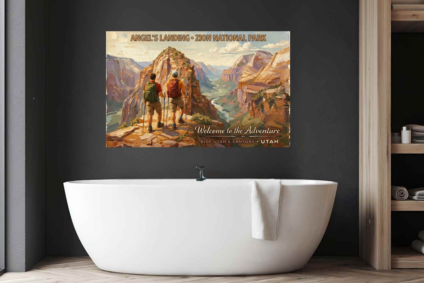Angel's Landing, Zion National Park | Utah Travel Poster | Canyon Hiking Wall Art | Giclée Print on Paper, Canvas, Wood & Metal