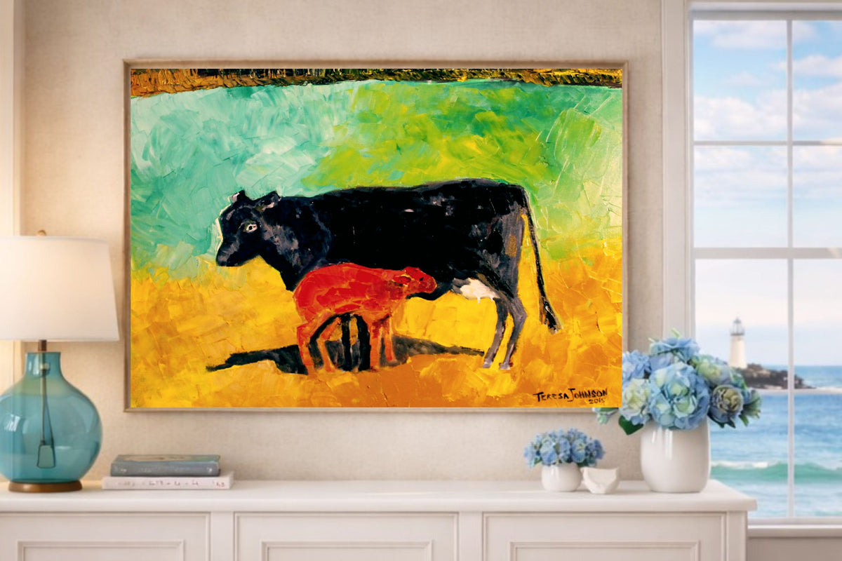 Allison's Cow and Calf Fine| Original Teresa Johnson Print | Western Decor |-Giclee Paper- Canvas
