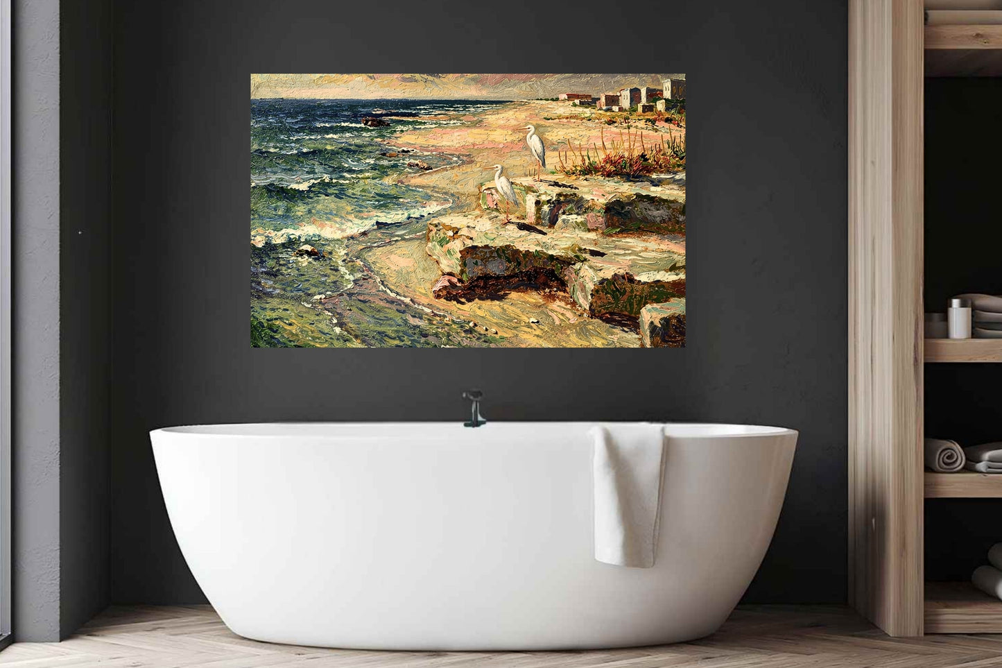 Coastal Herons – Impressionist Print| Beach Print| Shorebirds at the Surf| Coastal Wall Art| Giclée on Canvas, Wood, Metal, Fine Art Paper