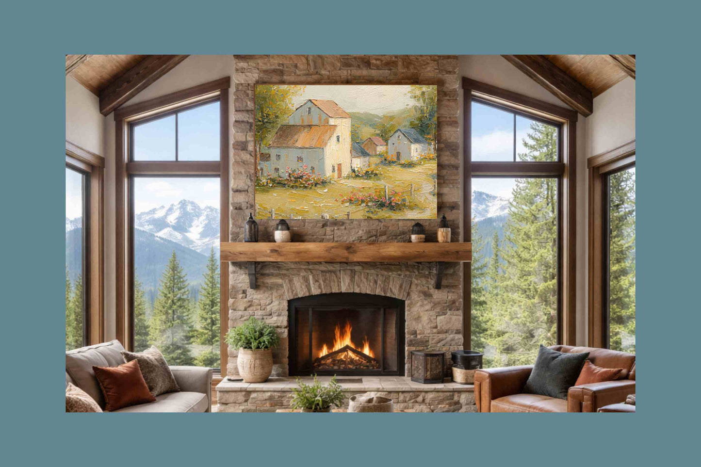 Tuscan Village Farmhouse – Impressionist Italian Country Painting, European Farmhouse Wall Art, Giclée on Canvas, Wood, Metal & Fine Art Paper