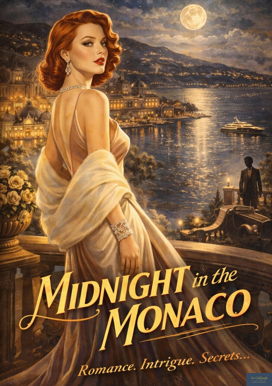 Glamour At Midnight In Monaco| Vintage Hollywood Art. Giclee Paper- Wood- Metal- Canvas