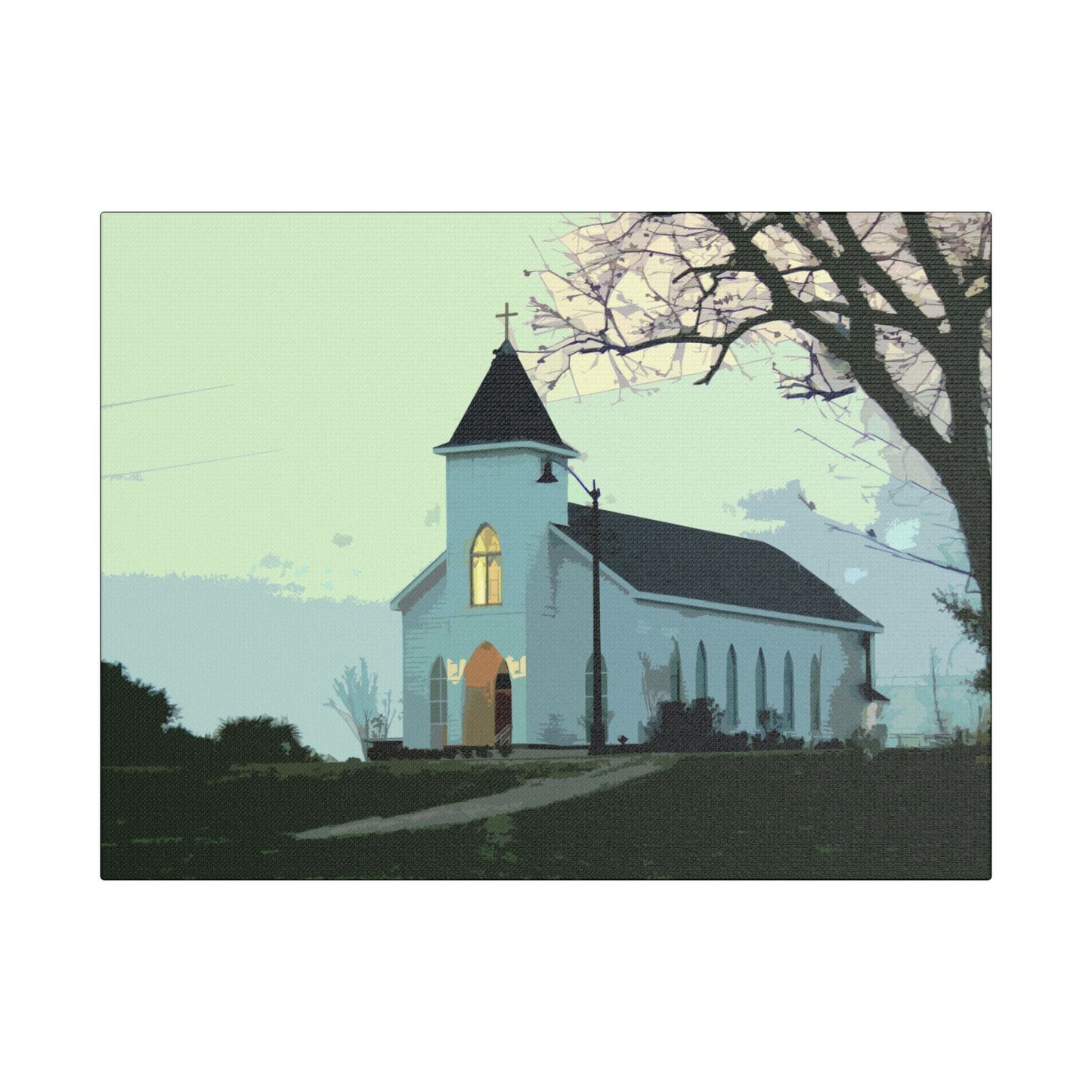 Coastal Church- Art- Gallery Wrapped- Satin Stretched Canvas Gallery Wraps - No Frame Needed