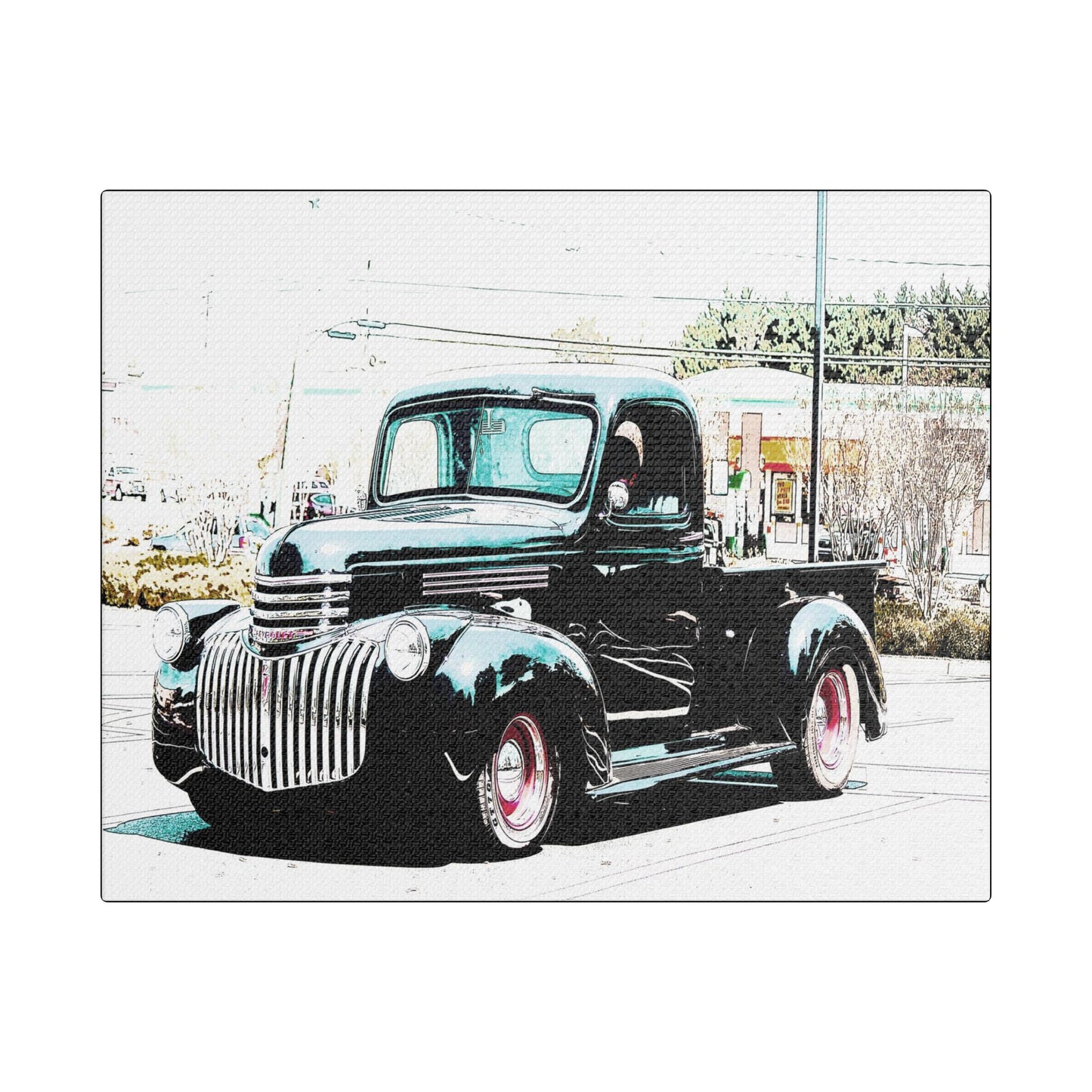 Black Vintage Truck- Art- Gallery Wrapped- Satin Stretched Canvas Gallery Wraps - No Frame Needed