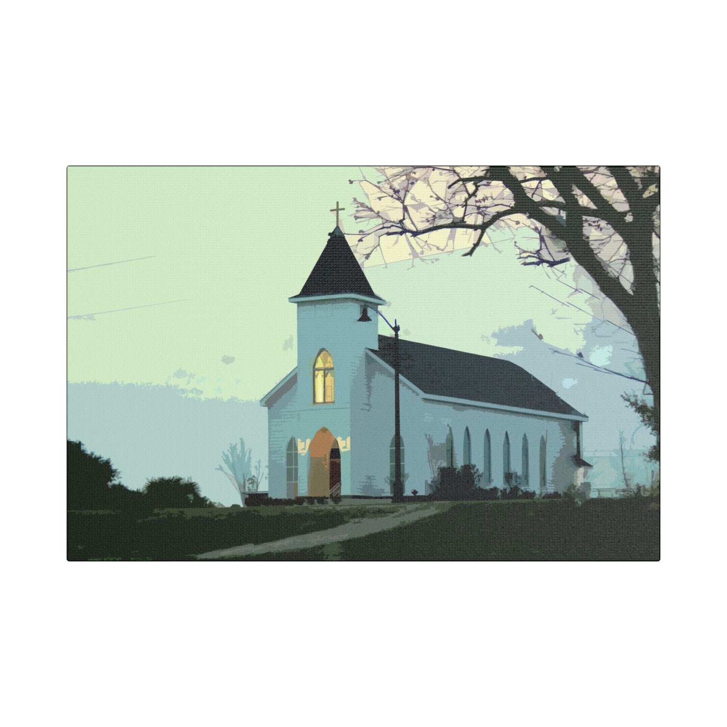 Coastal Church- Art- Gallery Wrapped- Satin Stretched Canvas Gallery Wraps - No Frame Needed