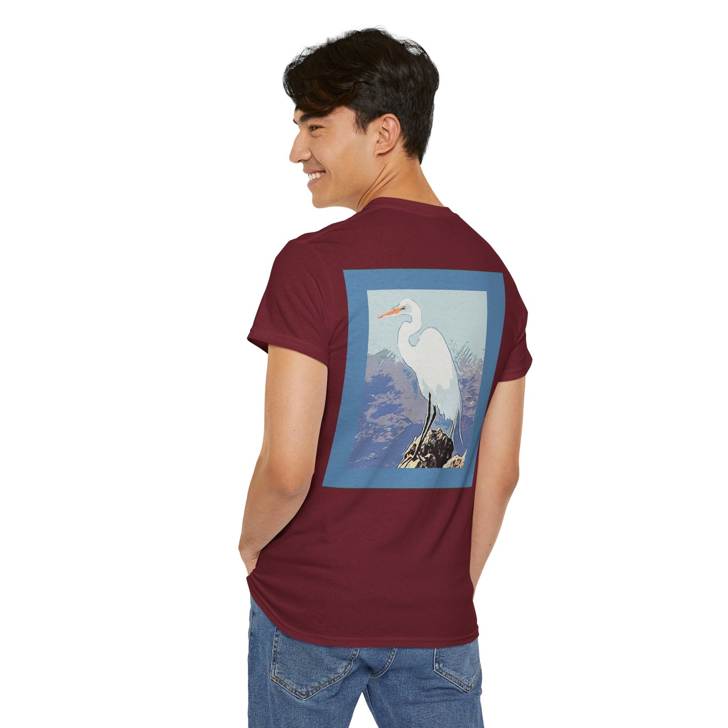 White Egret- Amazing Unisex Heavy Cotton Short Sleeve Tee Shirts!