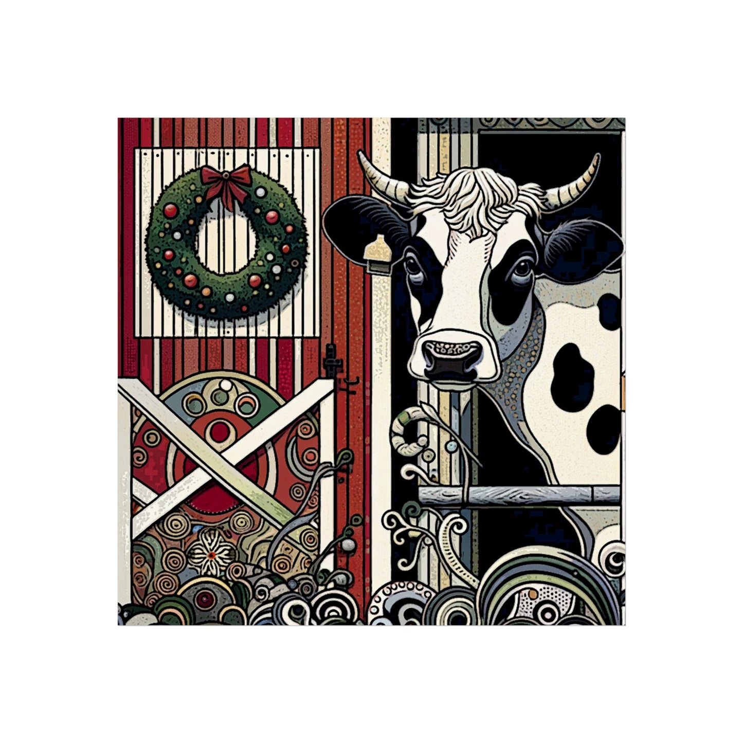 Holly, the Christmas Cow - Art- Giclée Technique Fine Art Posters- No Frame