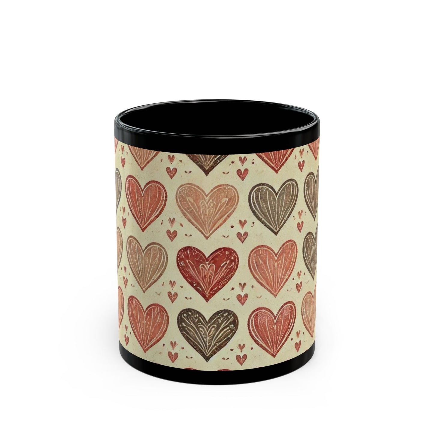 Valentine Hearts- 11 oz or 15 oz Ceramic Black Mugs