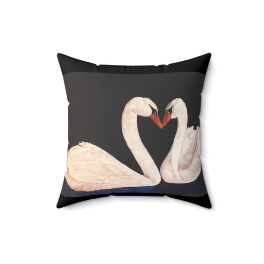 Peaceful Swans Faux Suede Square Pillow