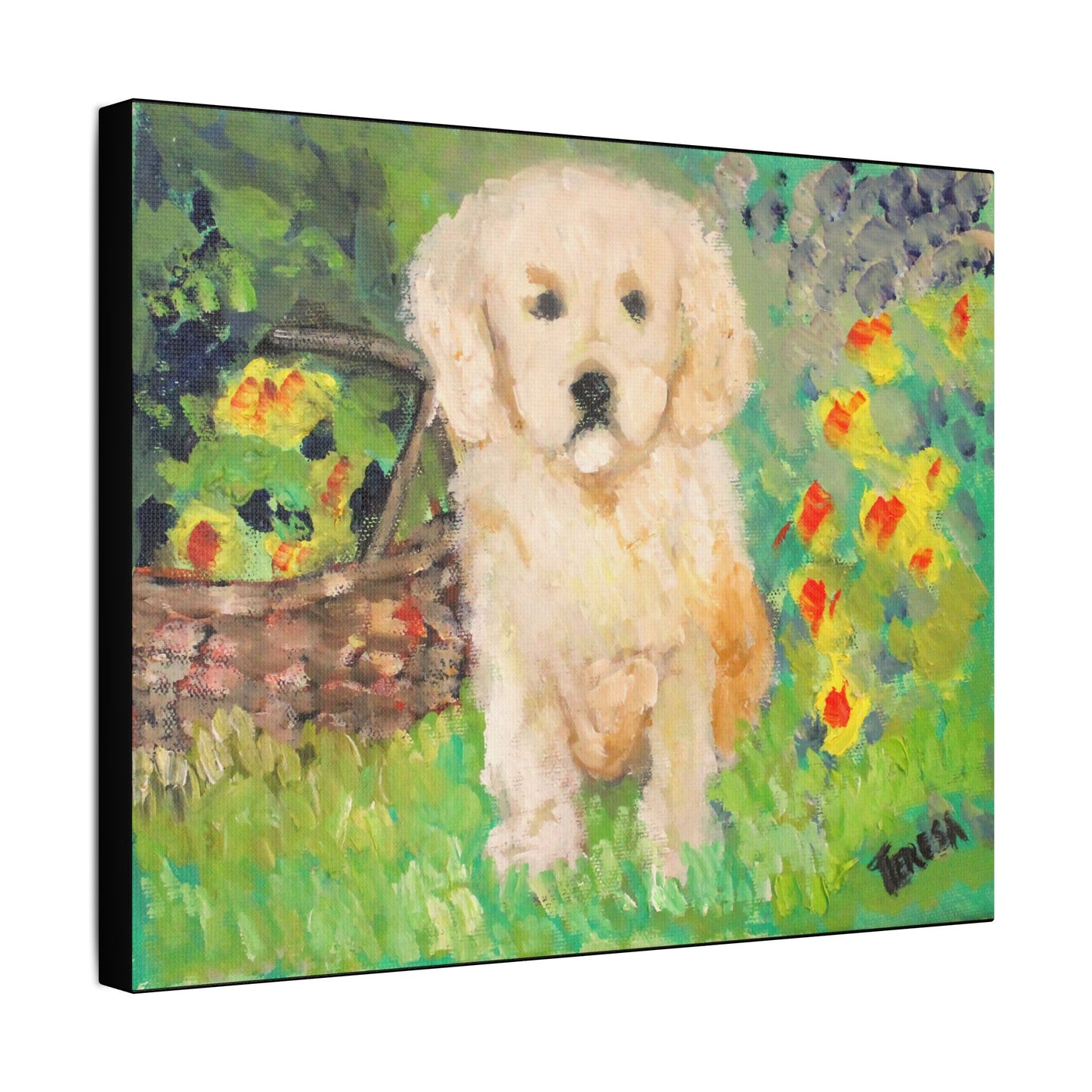 Golden Puppy- Art- Gallery Wrapped- Satin Stretched Canvas Gallery Wraps - No Frame Needed