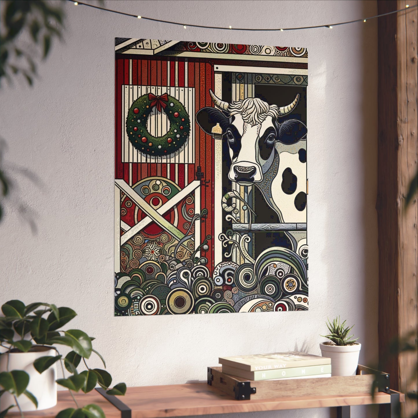 Holly, the Christmas Cow - Art- Giclée Technique Fine Art Posters- No Frame