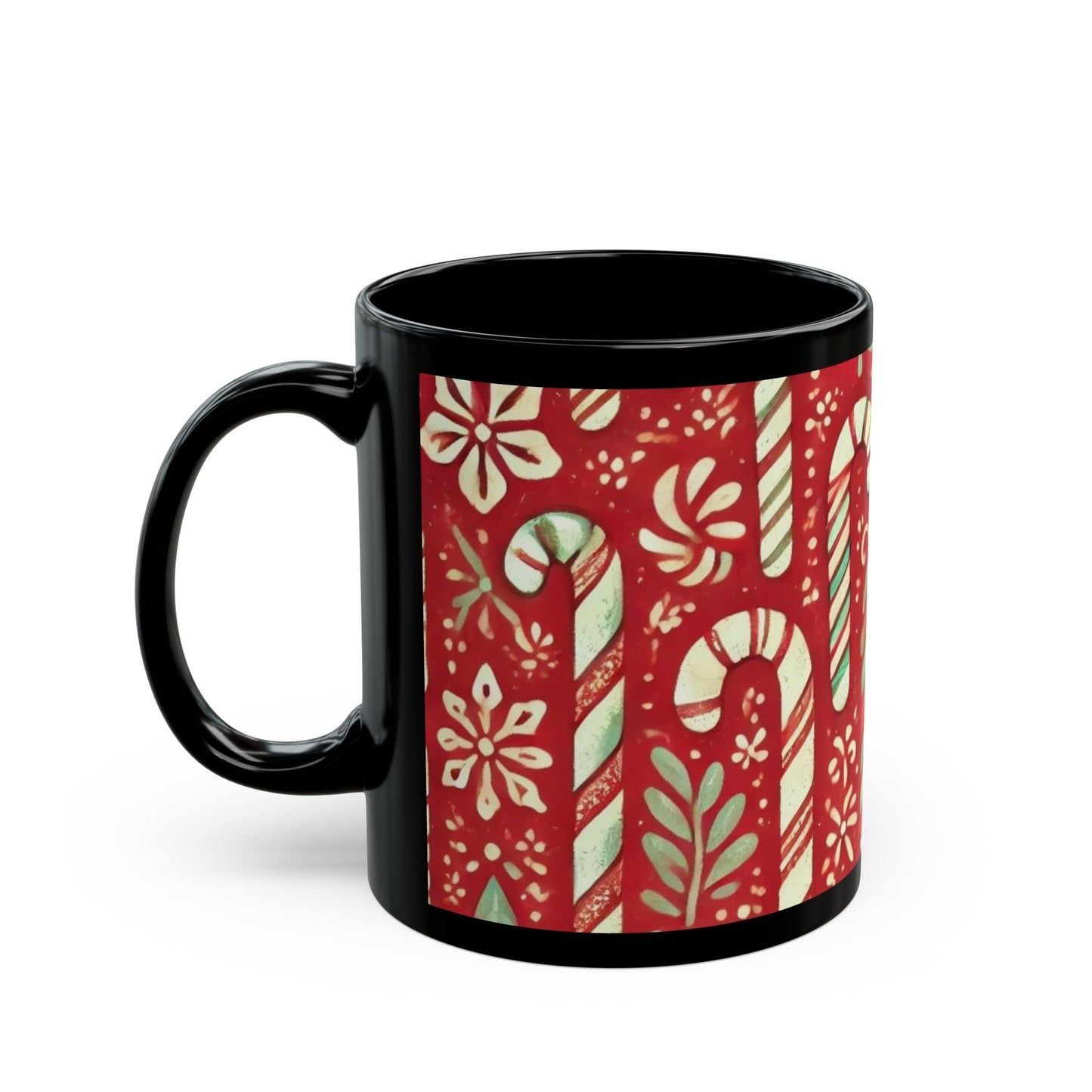 Primitive Candy Cane- 11 oz or 15 oz Ceramic Black Mugs