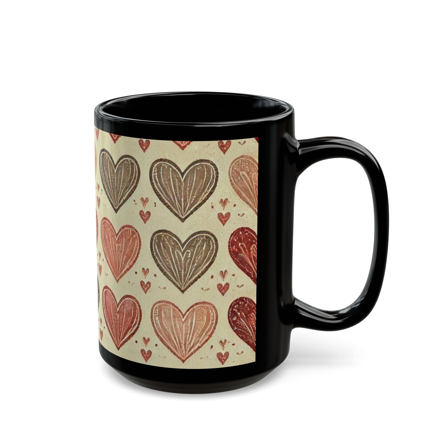 Valentine Hearts- 11 oz or 15 oz Ceramic Black Mugs