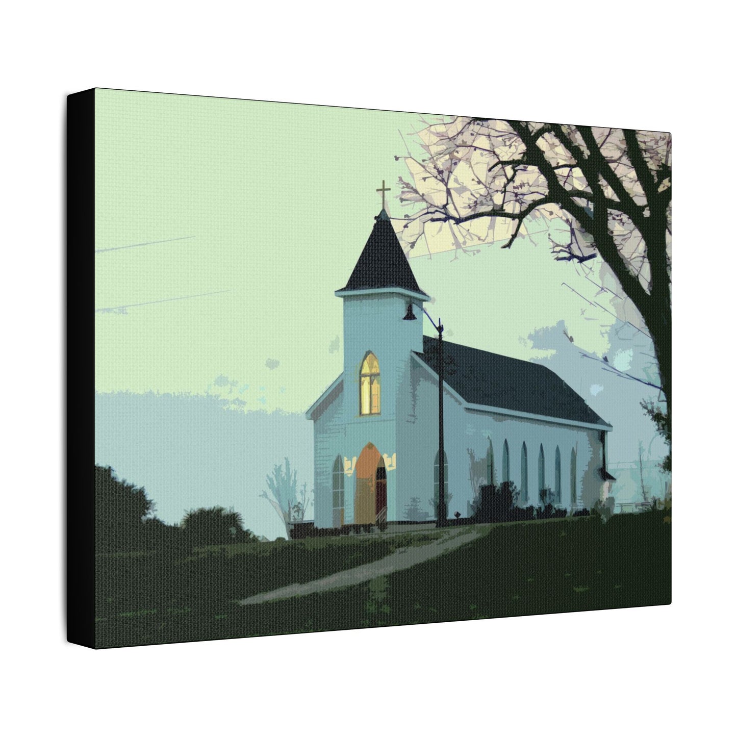 Coastal Church- Art- Gallery Wrapped- Satin Stretched Canvas Gallery Wraps - No Frame Needed