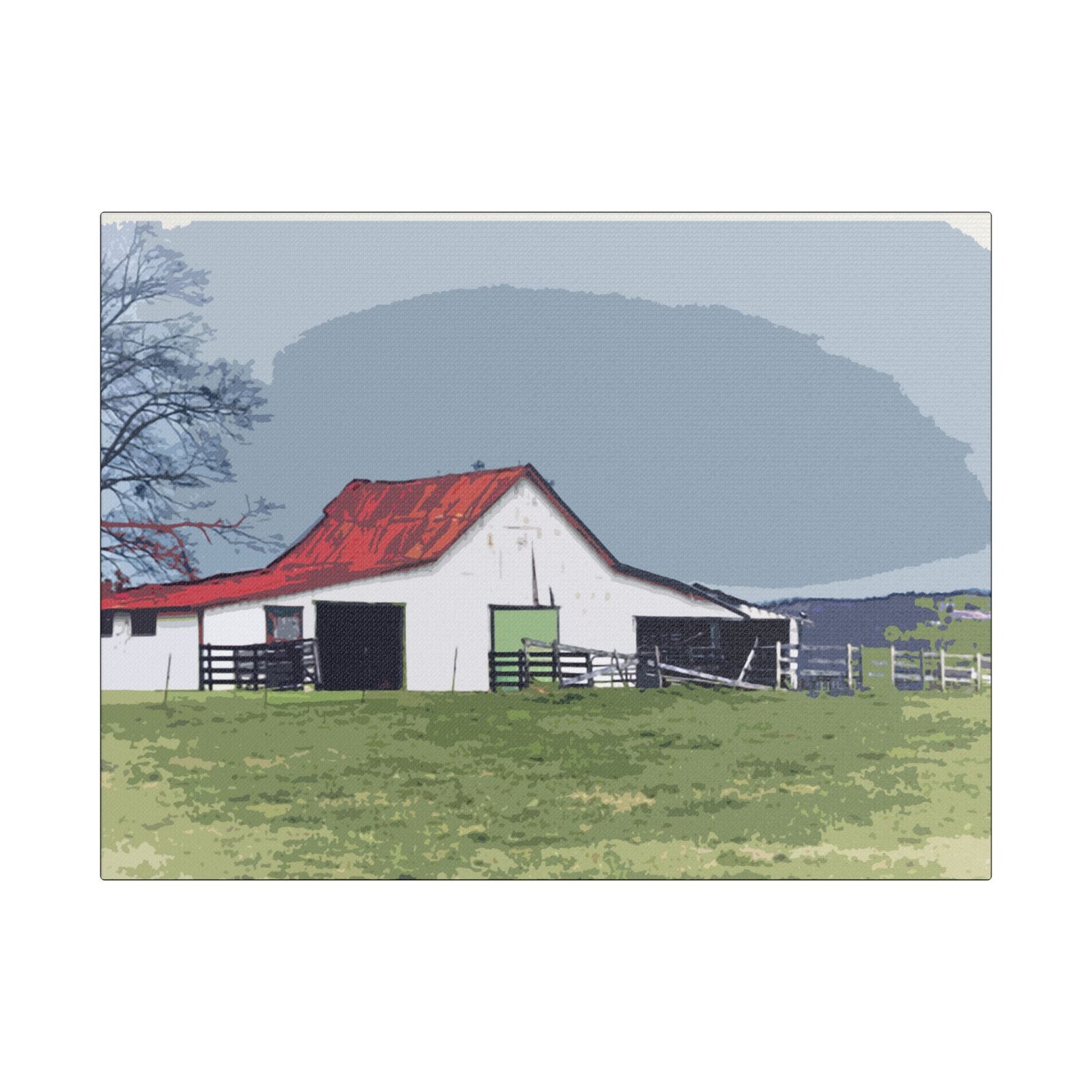 Red Roof Mountain Barn- Art- Gallery Wrapped- Satin Stretched Canvas Gallery Wraps - No Frame Needed