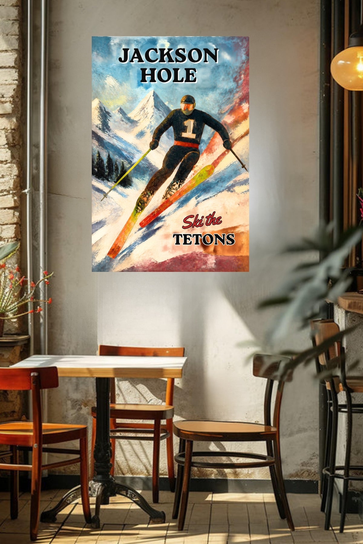 Jackson Hole | Ski the Tetons | Vintage Style Ski Art | Giclée Paper • Wood • Metal • Canvas