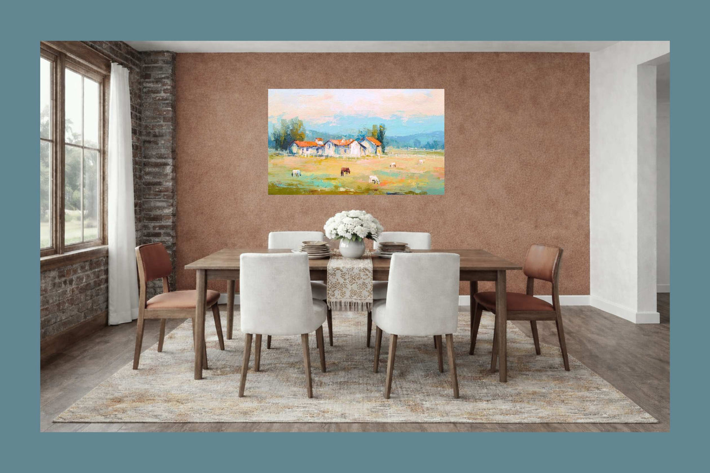 Tuscan Horse Farm at Dusk – Impressionist Landscape Print, Equestrian Wall Art, Giclée on Canvas, Wood, Metal & Fine Art Paper