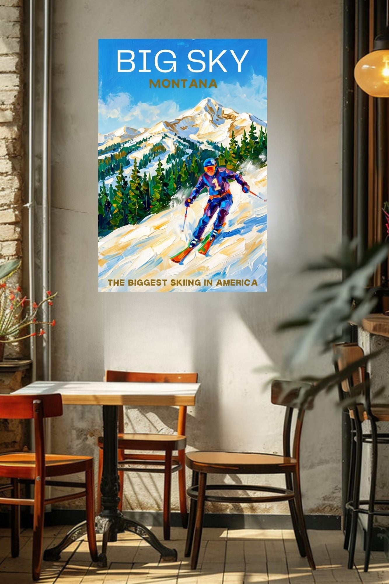 Big Sky Montana | Snow Print| The Biggest Skiing in America Travel Poster | Mountain Ski Resort| Giclée Print on Paper, Canvas, Wood, Metal