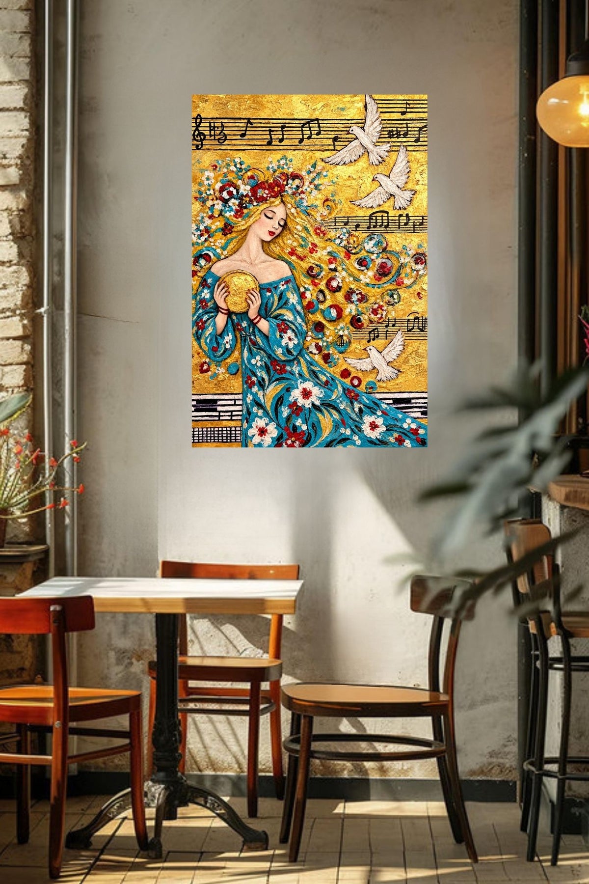 Carol’s Golden Song | Heavenly Inspired Music Art | Woman and Dove Wall Art | Giclée Paper, Canvas, Wood or Metal