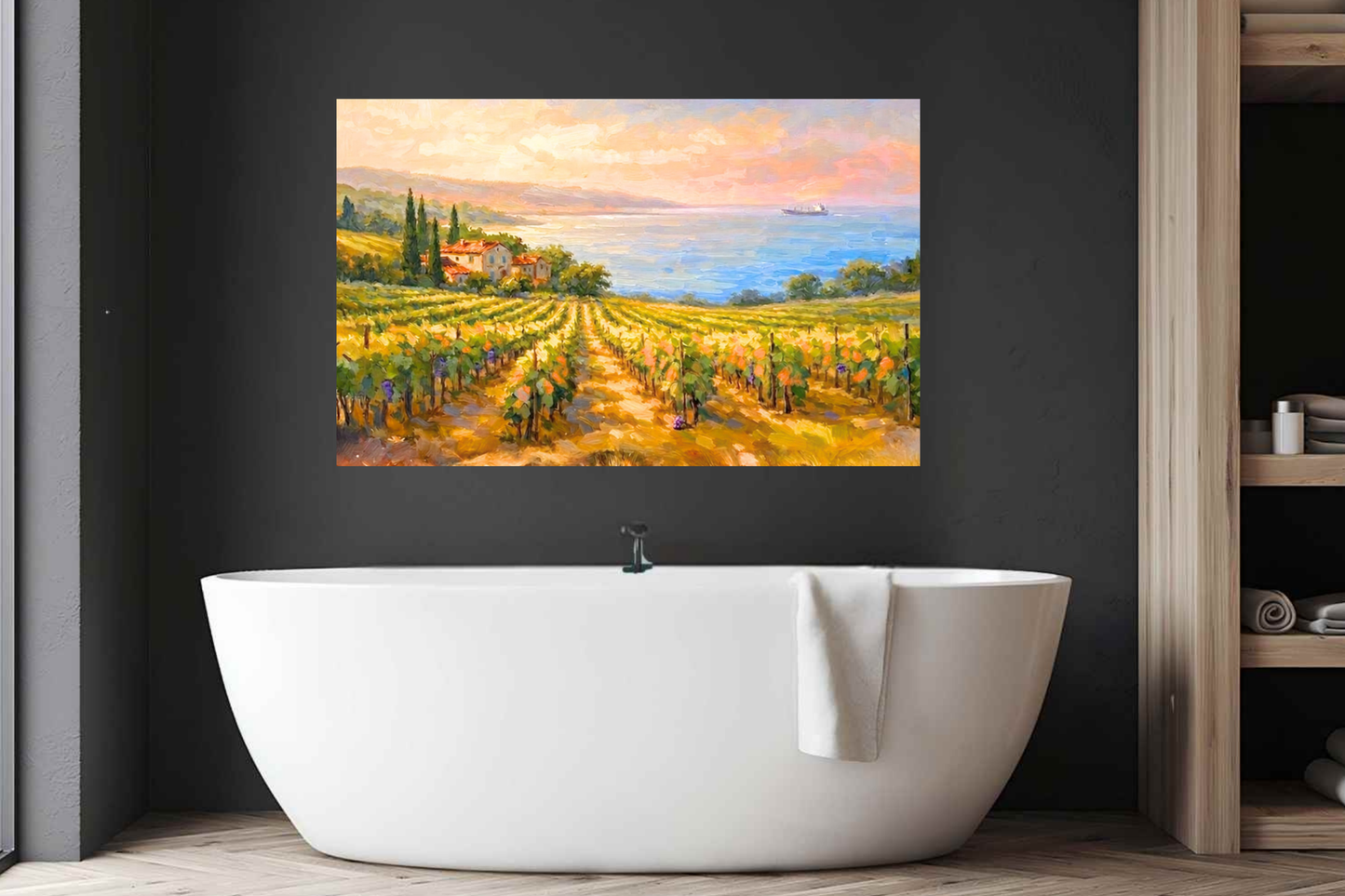 Mediterranean Vineyard by the Sea | Wine Country Art | Giclée Paper • Canvas • Birch Wood • Metal Panels