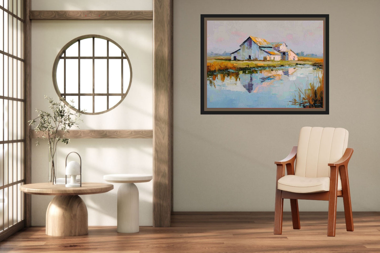 Still Water Farm | Impressionist Print| Barn Reflection Print| Farmhouse Art| Giclée on Canvas, Wood, Metal & Fine Art Paper