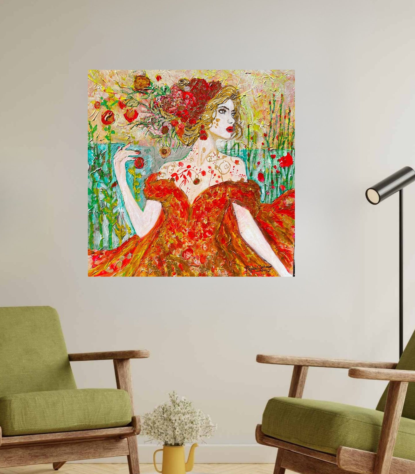 The “Queen of Autumn: Lady Sylvara" 24"x 24" x 1.5" Acrylic textured and varnished painting.