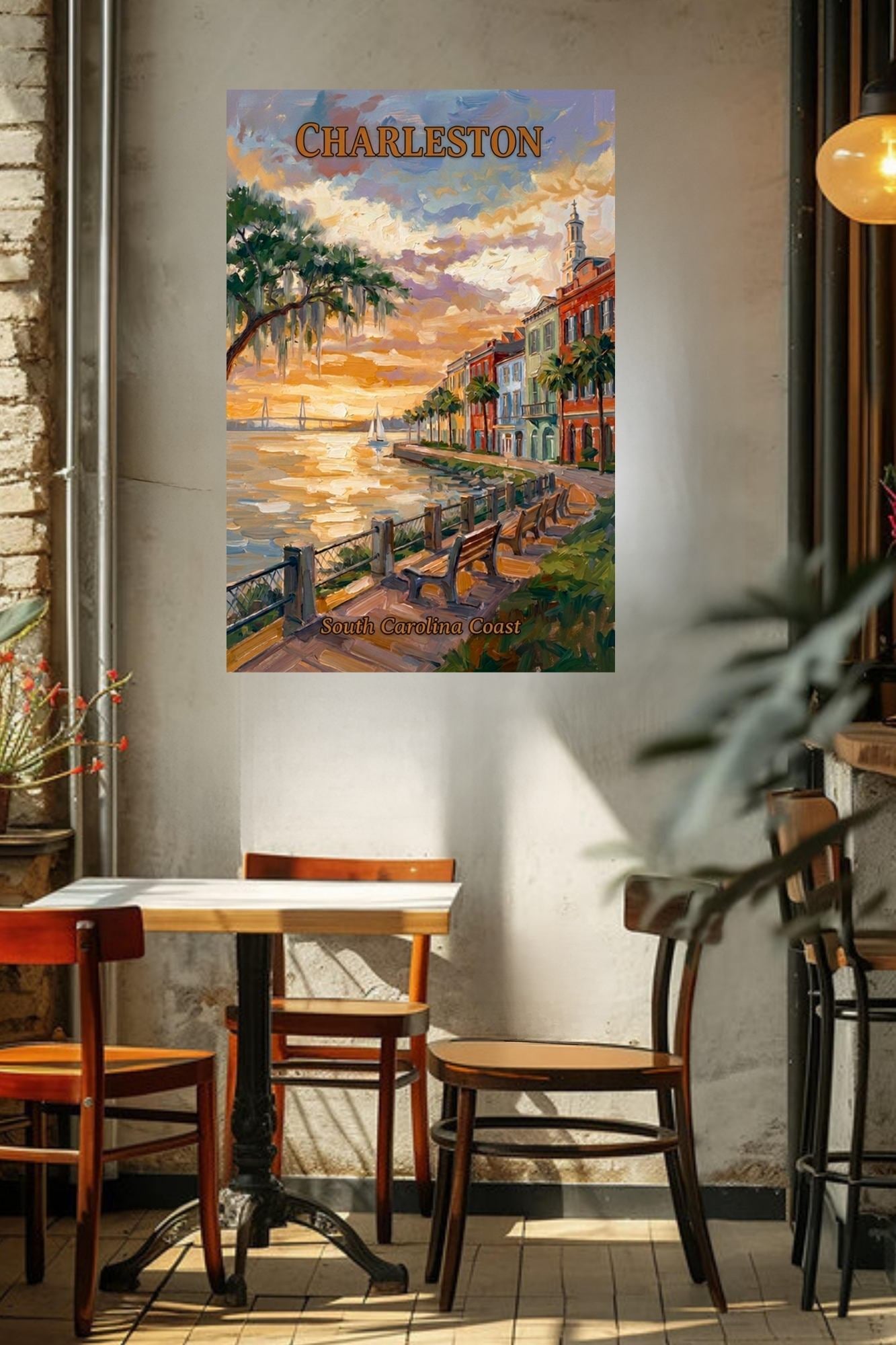 Charleston Sunset And Coastal Charm| US East Coast Art | Travel Poster|Prints Giclee Paper Giclee Canvas Birch Wood And Metal Panels