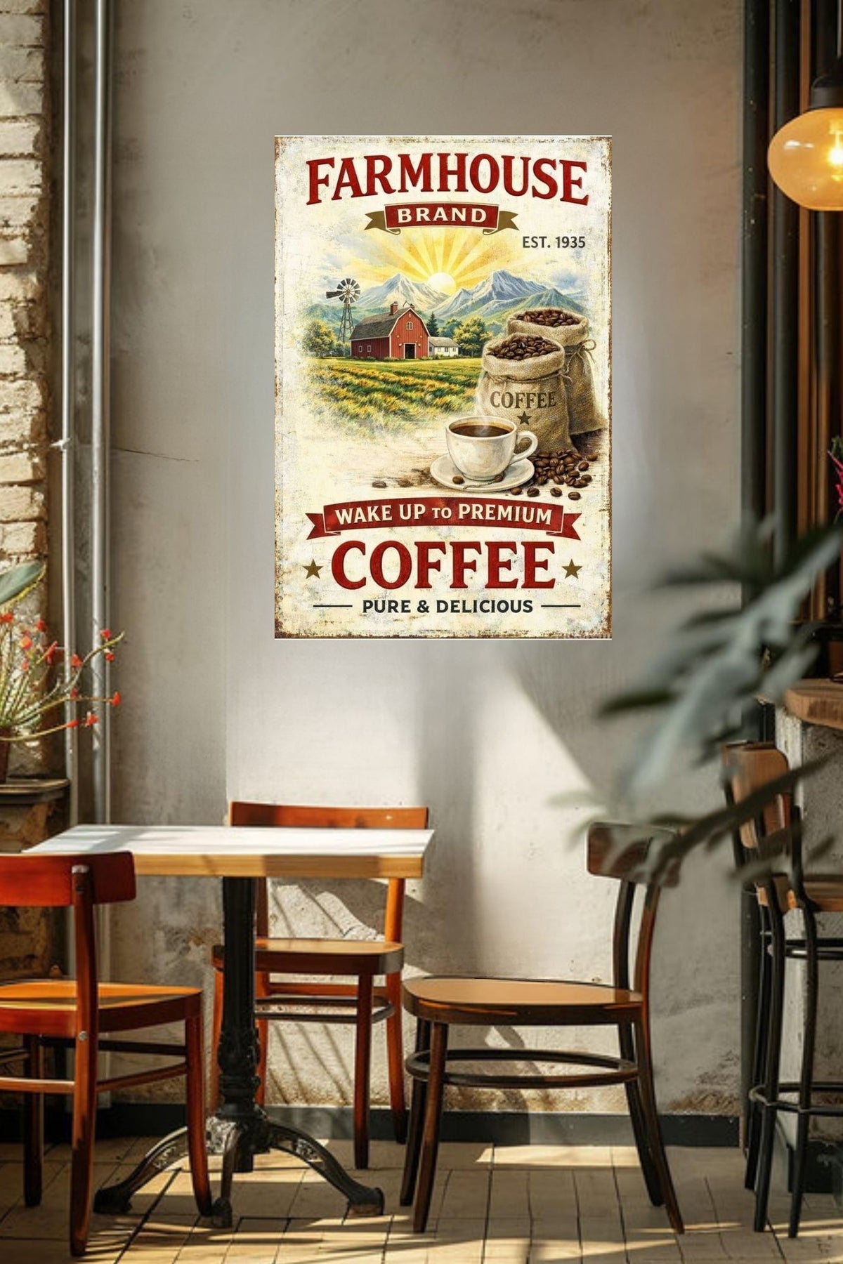 Farmhouse Morning Coffee | Vintage Coffee Sign Wall Art | Prints on Paper, Canvas, Wood or Metal