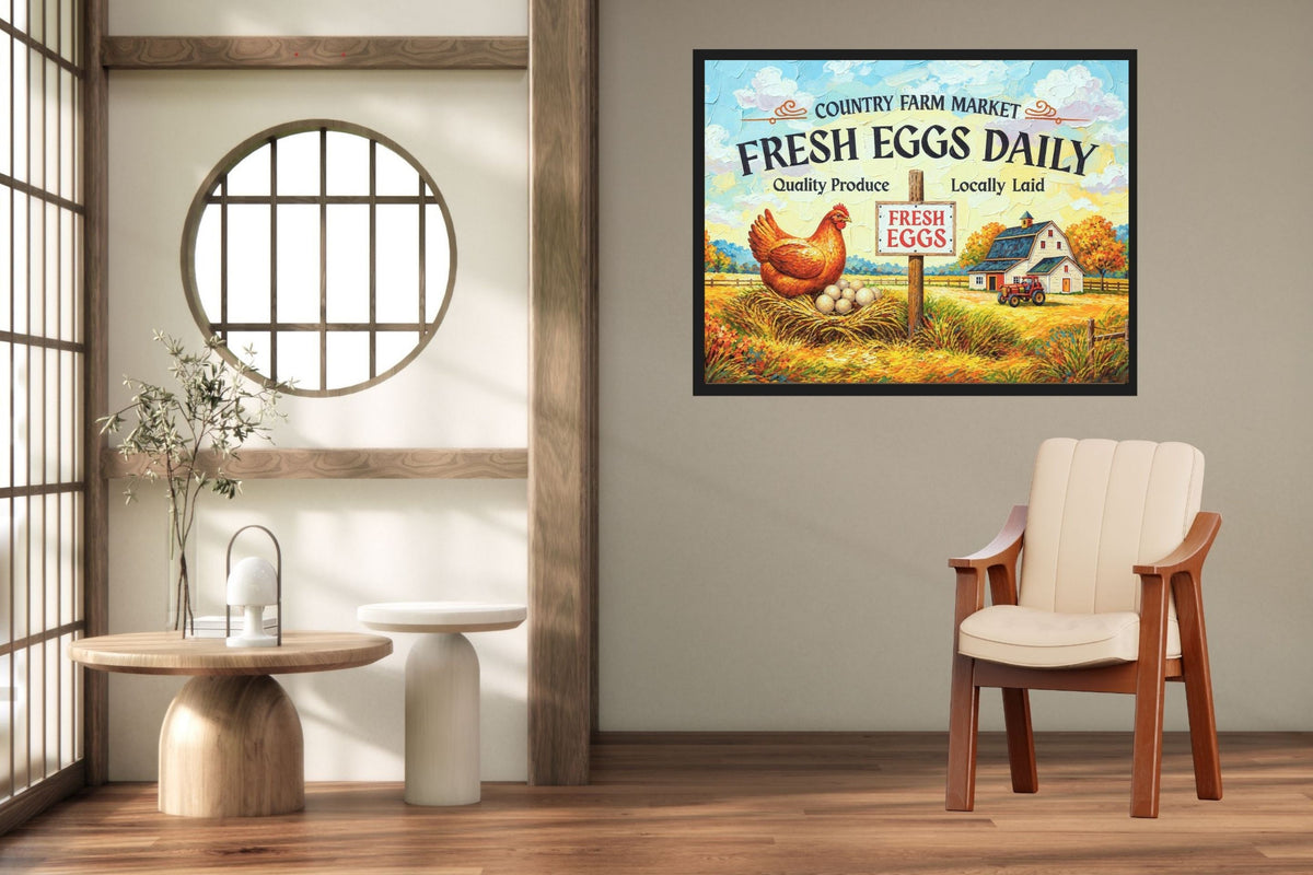 Rustic Farm Market Sign with Eggs| Farm Art Sign| Prints, Canvas, Wood, or Metal Art