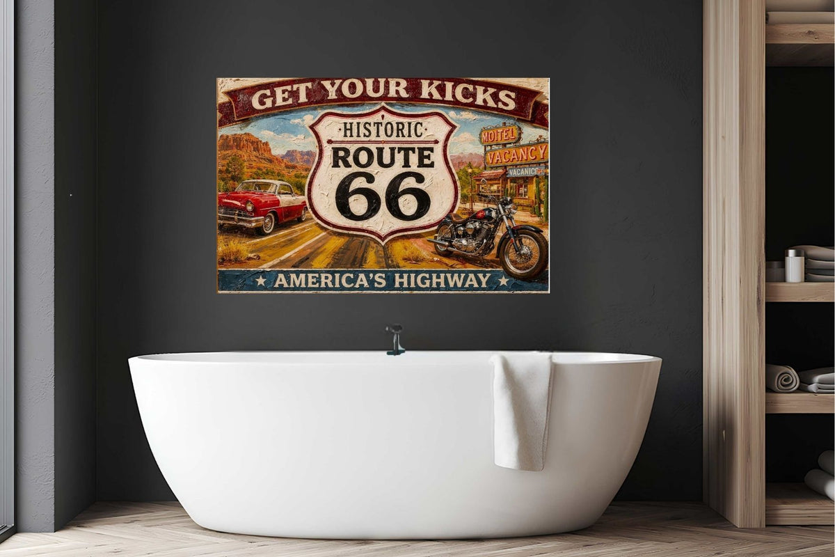 Historical Route 66 Vintage Sign| Prints, Canvas, Wood, or Metal Art