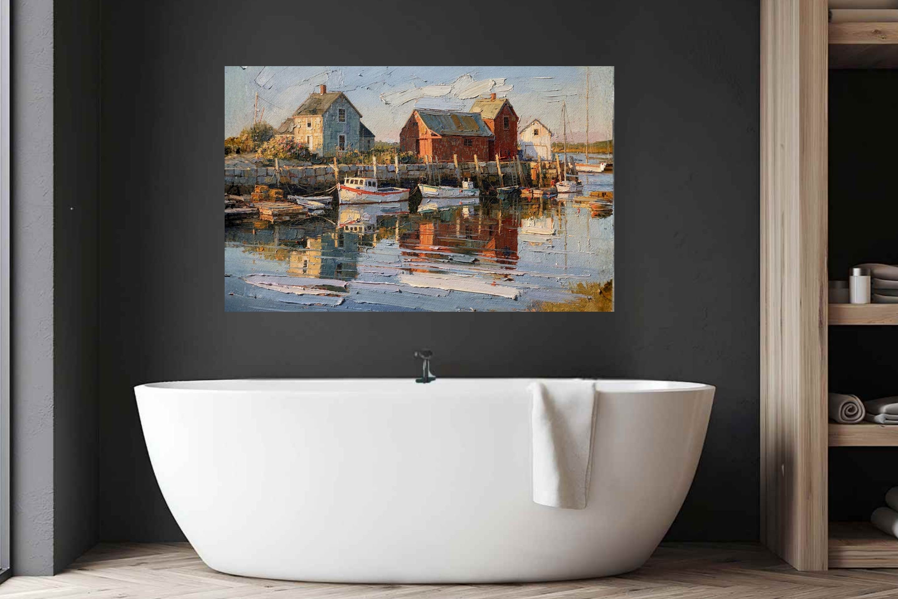 New England Boating| Coastal Homes and Ships Art| Giclee Paper- Wood- Metal- Canvas