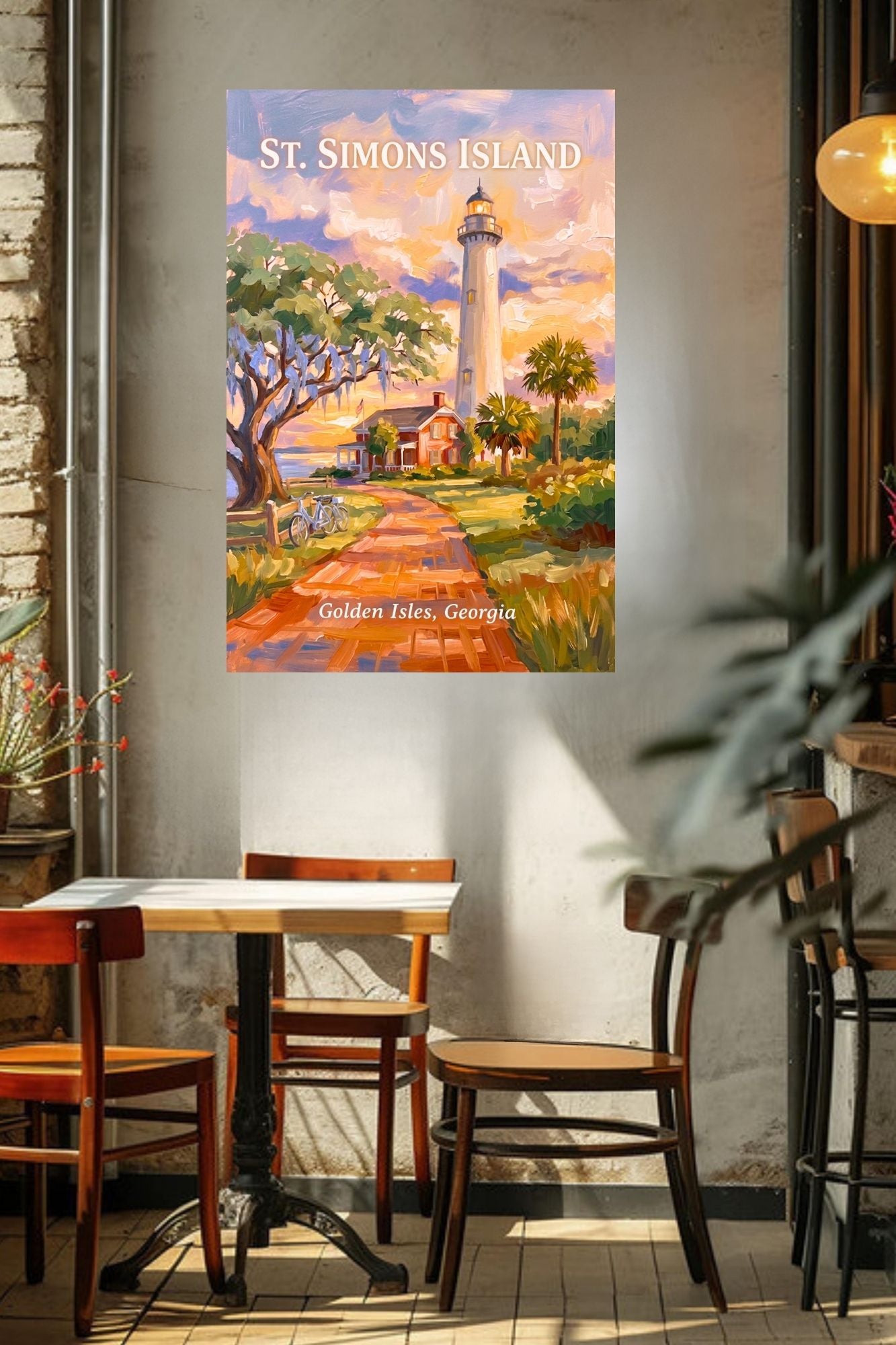 St. Simons Island Lighthouse Scene| Lighthouse Print| Travel Poster|  Giclee Paper- Wood- Metal- Canvas