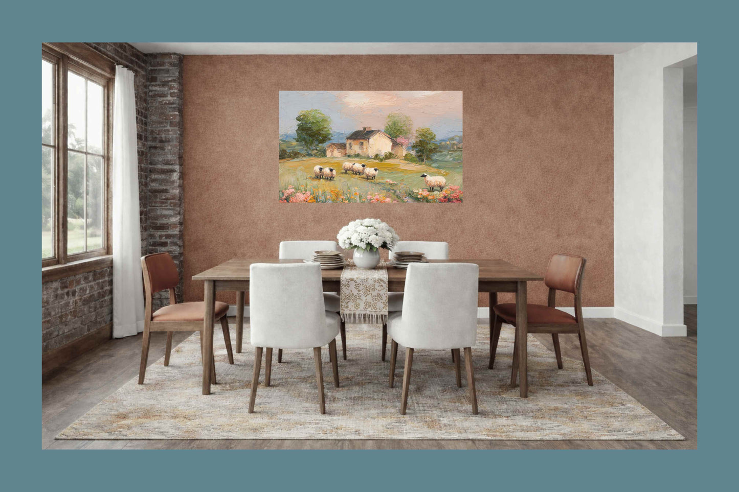 Cotswolds Sheep Farm – Impressionist English Countryside Painting, Sheep & Wildflowers Wall Art, Giclée on Canvas, Wood, Metal & Fine Art Paper