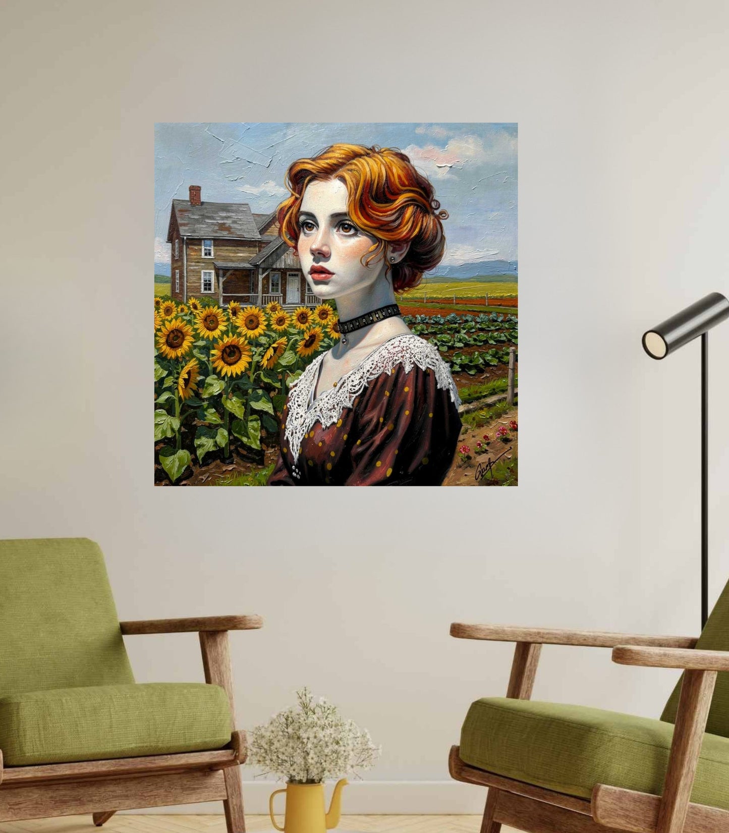 Vintage Farm Girl| Harvest Art| Giclee Paper- Wood- Metal- Canvas