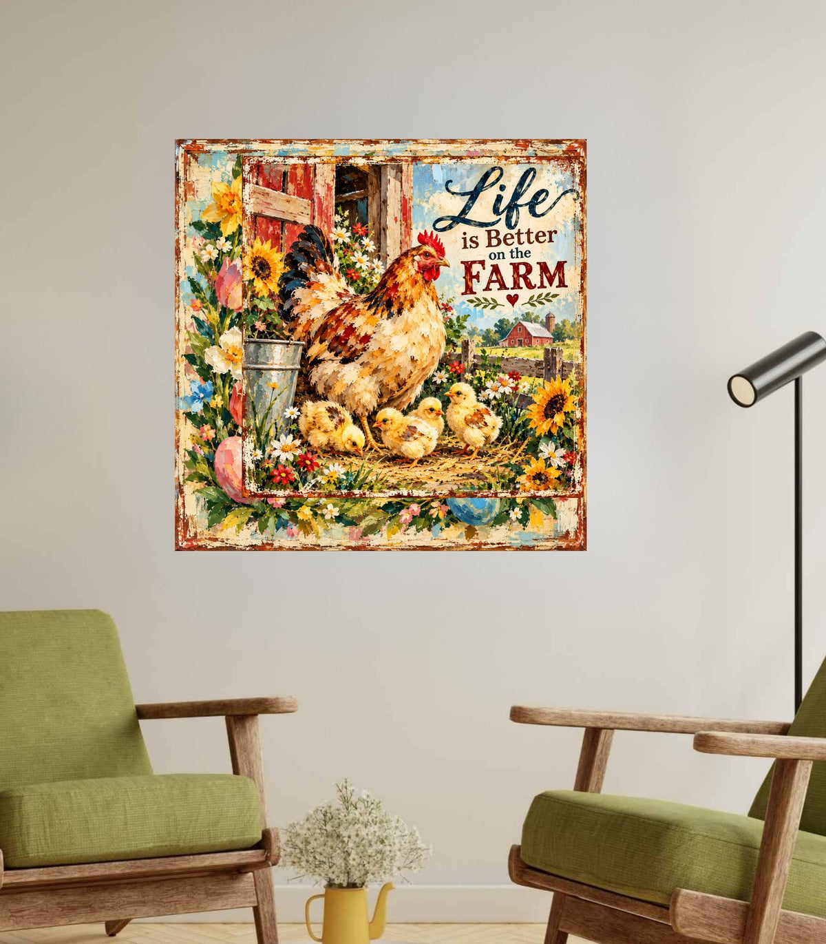 Life Is Better on the Farm | Hen & Chicks Country Farm Art | Giclée Paper • Wood • Metal • Canvas