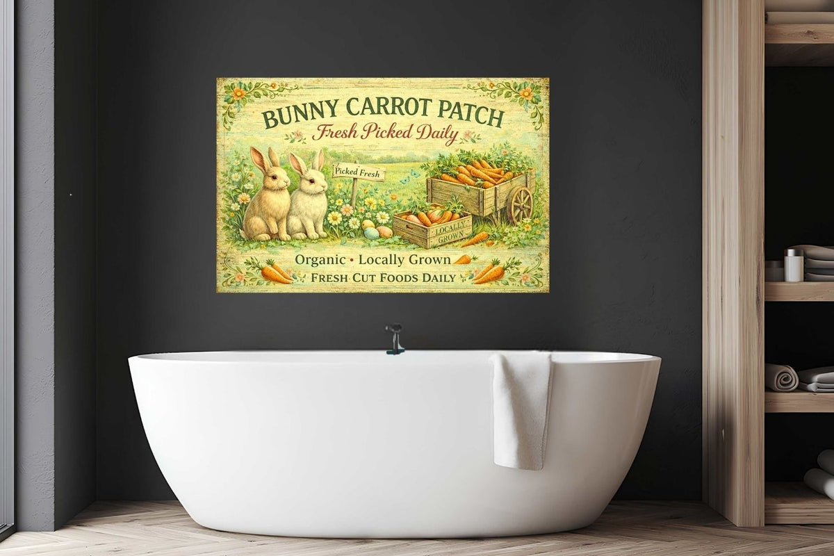 Bunny Carrot Patch Art| Giclee Paper,  Prints, Canvas, Wood, or Metal Art