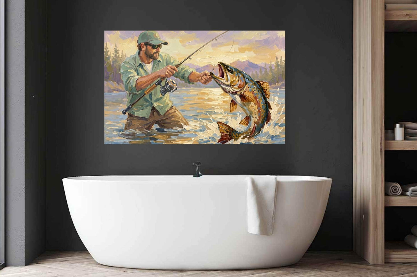 The Big Catch | Fisherman and Trout Art | Giclée Paper • Canvas • Wood • Metal Panels