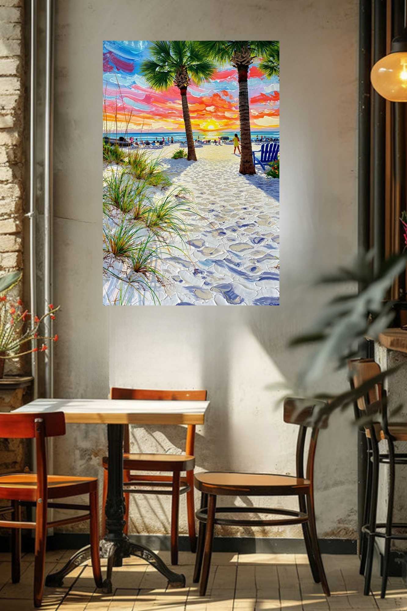 Peaceful Shores | Coastal Beach| Palm Tree Art| Giclee Paper- Wood- Metal- Canvas