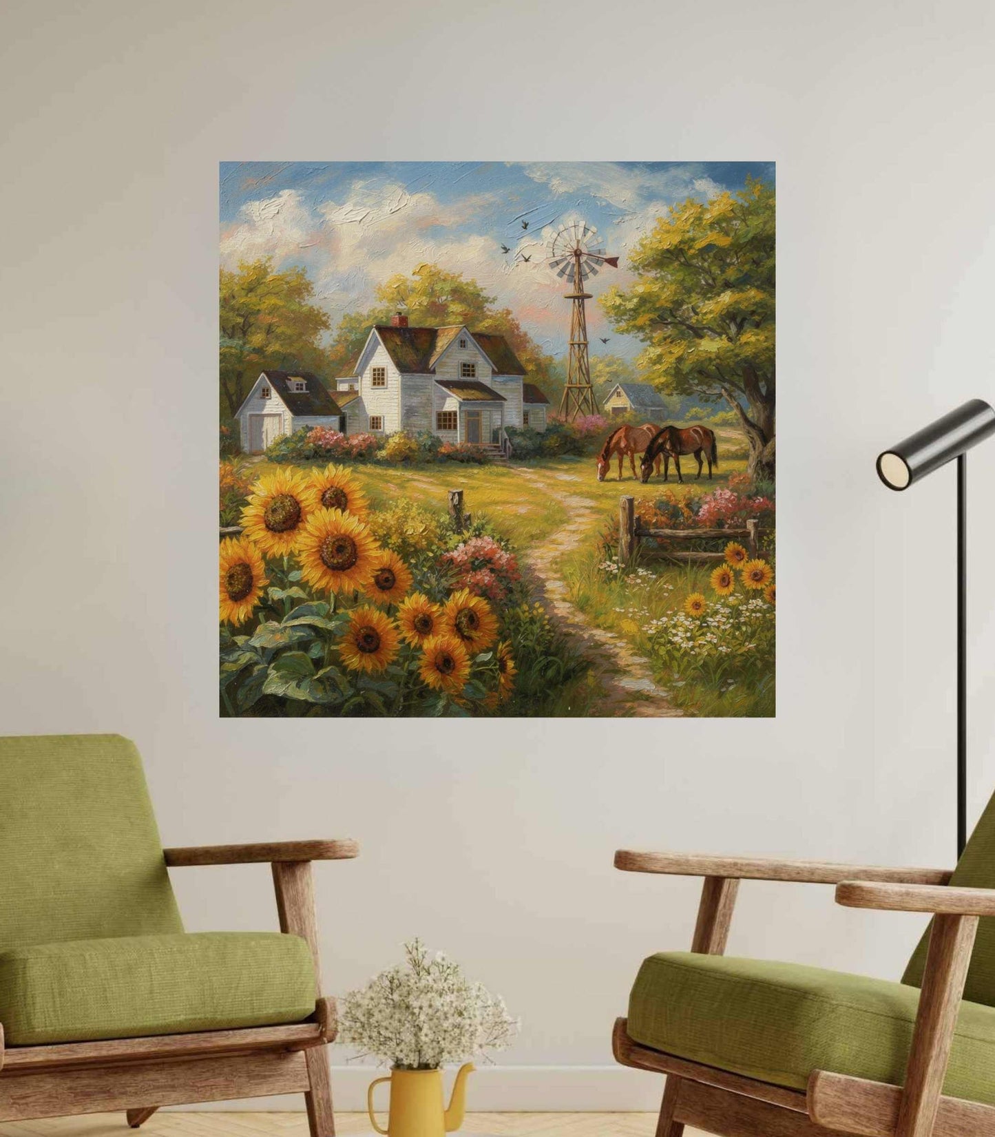 Sunflower Farm | Bee Art Prints| Farmhouse Garden Prints| Giclee Paper- Wood- Metal- Canvas