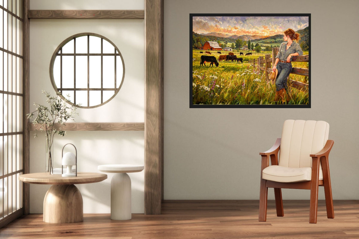 Where The Cattle Graze | Modern Farm Wife & Cattle Art | Giclee Paper • Canvas • Wood • Metal