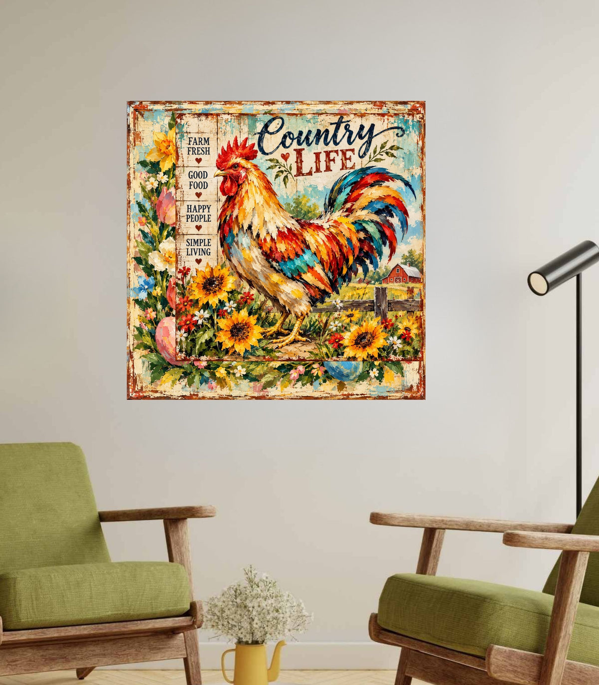 Country Life Rooster | Farm Fresh Country Kitchen Art | Giclée Paper • Wood • Metal • Canvas
