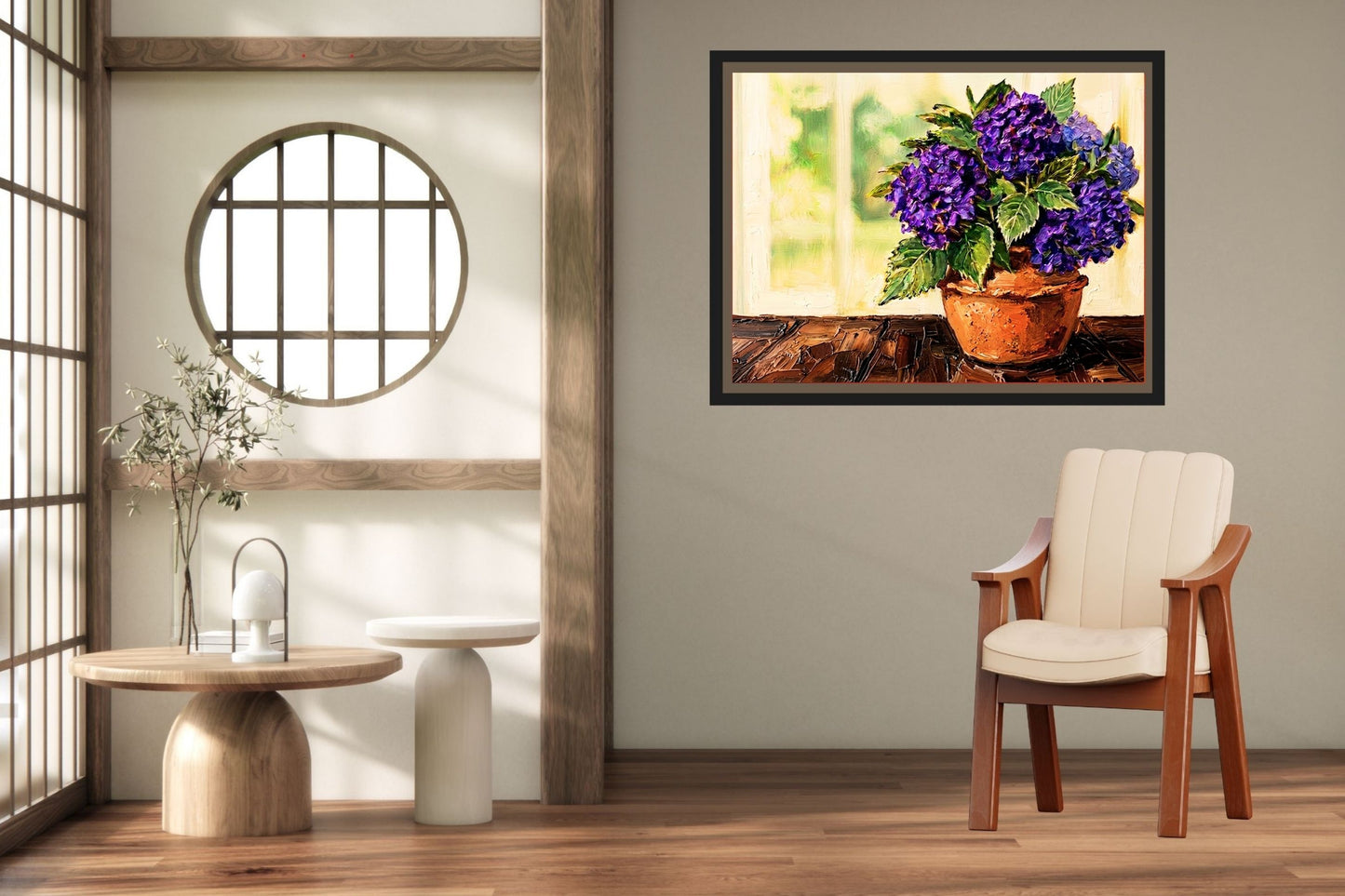 French Country Hydrangeas | Purple Hydrangea Floral Art Print | Cottage Garden Wall Decor | Giclée Paper, Canvas, Wood & Metal