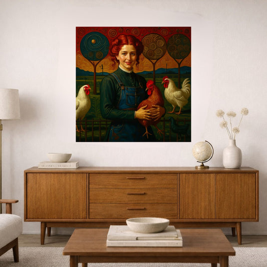 Modern Farm Woman| Farm-Chicken Art| Giclee Paper- Wood- Metal- Canvas