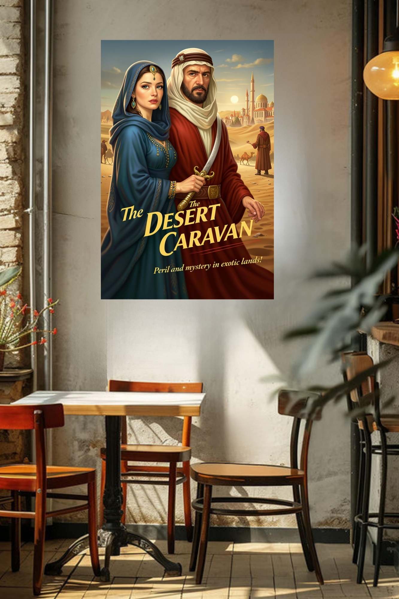 Desert Caravan Under Twilight Skies| Romantic And Danger In The Desert Art| Giclee Paper- Wood- Metal- Canvas
